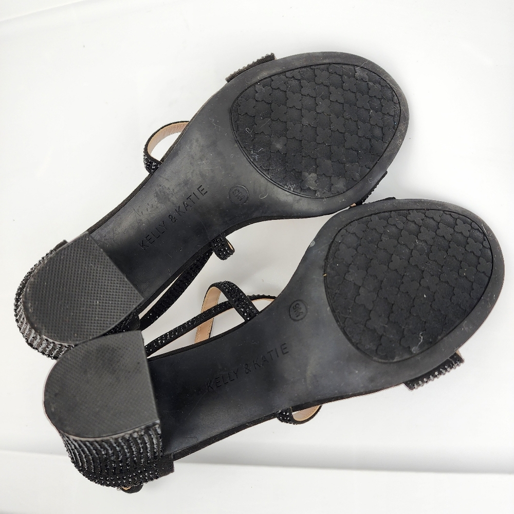 Kelly & Katie Paloona Rhinestones Block Heels Sandals Strappy Pumps Black 9M - Picture 9 of 12